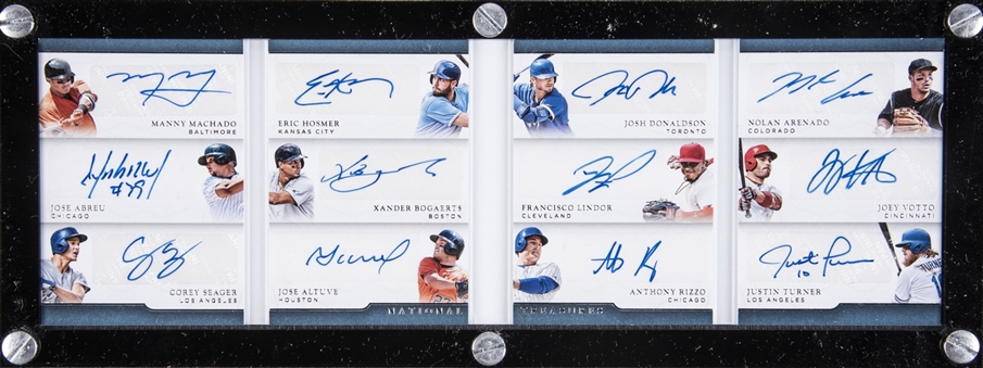2017 Panini National Treasures #SB3-12 Multi-Signed Booklet (#01/10) - Featuring Machado, Seager, Altuve, Lindor and More!